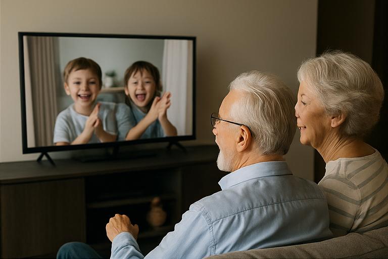 Grandparents watching grandkids on TV